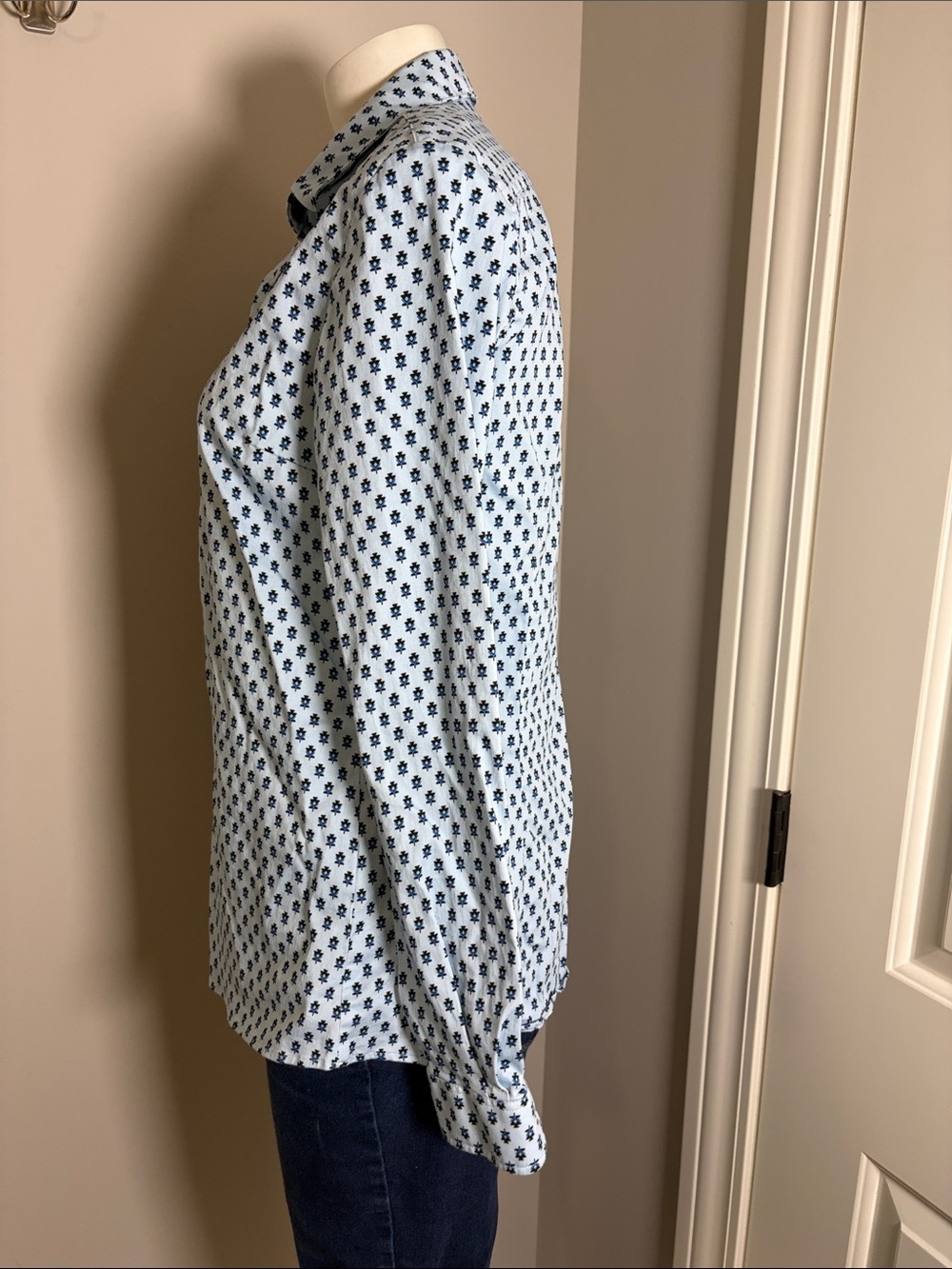 Souleiado Mouche fly print blouse Blue Long Sleeve Top Womens Sz 42 US 14 - Picture 4 of 11